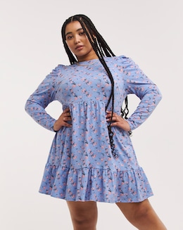 Blue Ditsy Print Supersoft Jersey Smock Dress