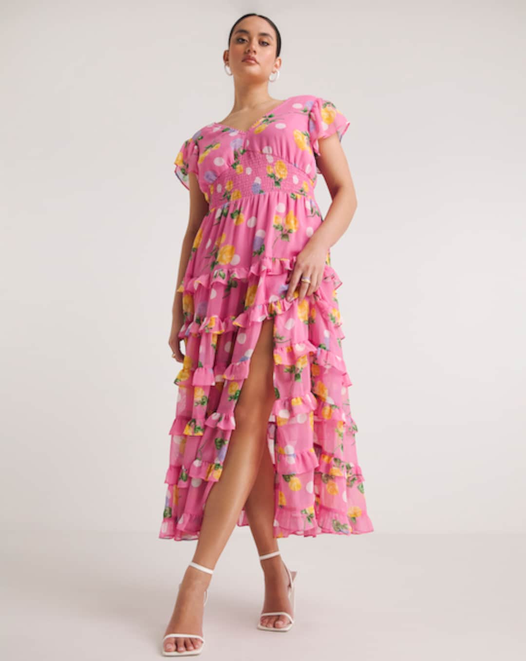 Boutique Floral Print Frill Hem Dobby Georgette Maxi Dress | Simply Be