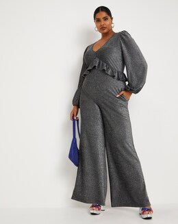 Silver Grey Glitter Knit Frill Jumpsuit