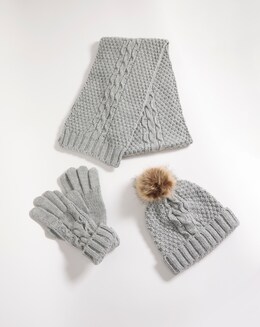 Grey Knit Scarf Beanie &amp; Glove Set