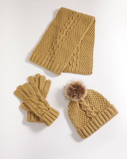 Camel Knit Scarf Beanie &amp; Glove Set
