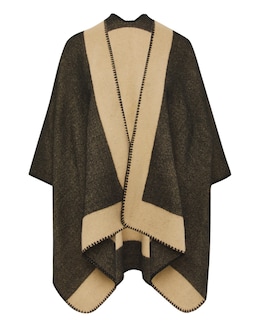 Black &amp; Camel Colourblock Poncho Cape