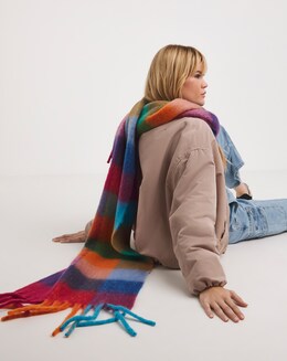 Rainbow Check Fluffy Blanket Scarf