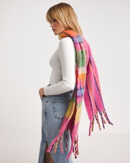 Neon Fluffy Check Blanket Scarf