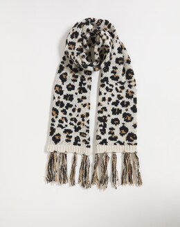Leopard Print Fringe Detail Scarf