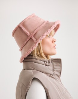 Blush Reversible Borg Bucket Hat