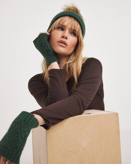 Green Bobble Hat &amp; Handwarmer Set