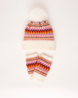Ivory Fairisle Bobble Hat &amp; Glove Set