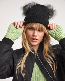 Black Double Bobble Hat