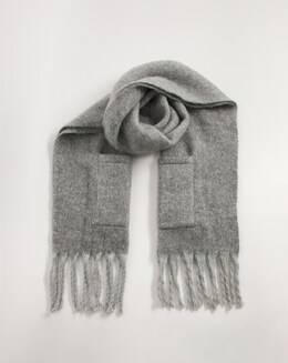 Grey Pocket Detail Fluffy Blanket Scarf