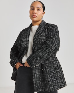 Black Double Breasted Boucle Blazer
