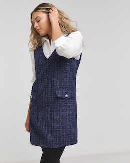 Navy Boucle Pinafore Dress