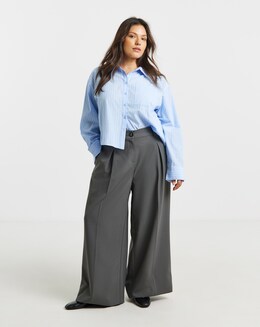 Elastic Back Pleated Wide Leg Trousers - Image