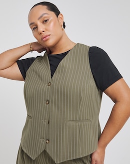 Khaki Pinstripe Tailored Co-ord Waistcoat