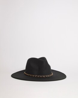 Chain Detail Black Fedora Hat
