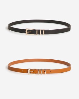 2 Pack Skinny Belts With Gold Buckles