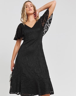 Joanna Hope Black Angel Sleeve Stretch Lace Midi Dress