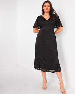 Joanna Hope Black Angel Sleeve Stretch Lace Midi Dress
