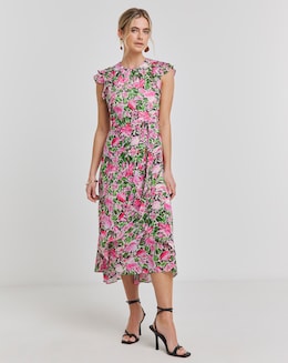 Joanna Hope Ruffle Shoulder Dress