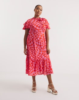Joanna Hope Printed Tie Neck Midi Dress