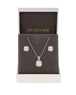 Jon Richard Silver Plated Clear Crystal Drop Pendant &amp; Earring Set - Gift Boxed