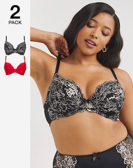 Pretty Secrets 2 Pack Ella Lace Padded Plunge Wired Bras