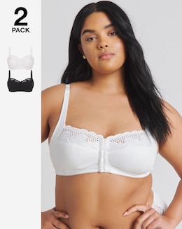 Pretty Secrets 2 Pack Elana Full Cup Front Fastening Bras B-F - Black/White