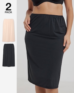 Pretty Secrets 2 Pack Half Slips Length 27in - Black/Almond