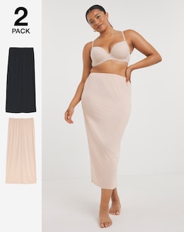 Pretty Secrets 2 Pack Maxi Waist Slips Length 34in - Black/Almond