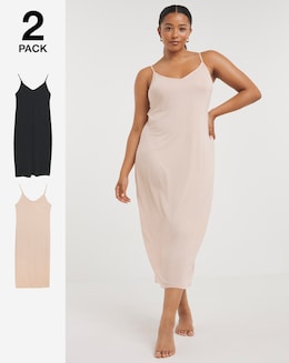 Pretty Secrets 2 Pack Maxi Slips Length 52in - Black/Almond