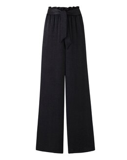Black Washed Satin Wide Leg Trousers Reg