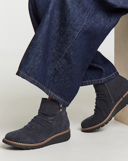 Heavenly Soles Roisin Low Wedge Ruched Boots With Zip - Extra Wide Fit (EEE)