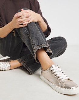 Janey Scalloped Edge Lace Up Trainer - Wide Fit (E)