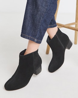 Chiba Suede Low Block Heel Ankle Boot - Wide Fit (E)