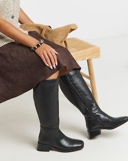 Cressida Low Block Heel Knee High Leather Boots - Wide Fit (E) &amp; Curvy Calf