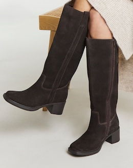 Winnie Suede Block Heel Knee High Boots -Extra Wide Fit (EEE) &amp; Super Curvy Calf