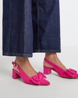 Block Heel Slingback With Bow Ex Wide - Image