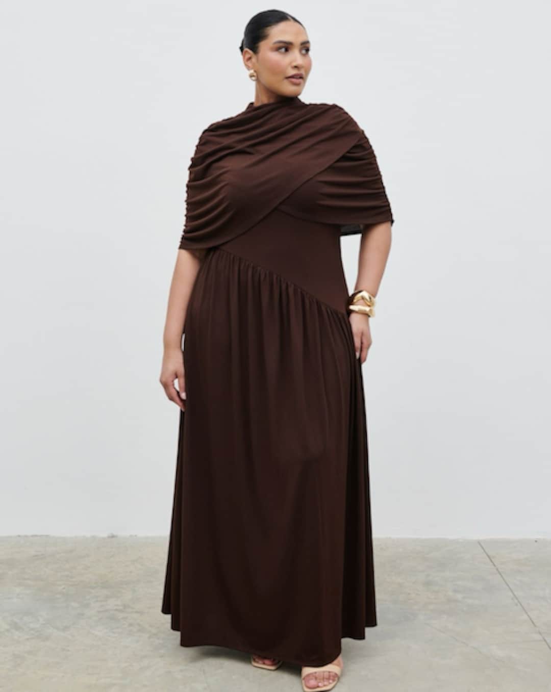 pretty brown dresses Mocha Brown Lace Balloon Sleeve Long Dress – Vintage Fairytale Style Brown / M