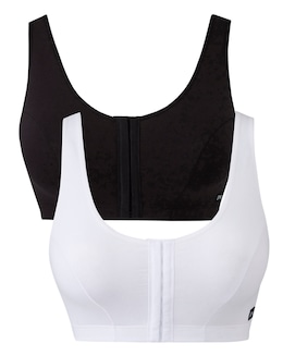 2 Pack Slimma Front Fastening Hook and Eye Bras Fits Up To DD -White/Black
