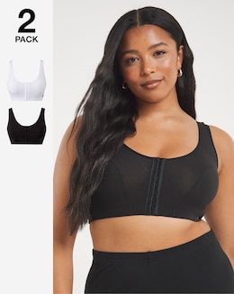 2 Pack Hook and Eye Cotton Rich White/Black Bras