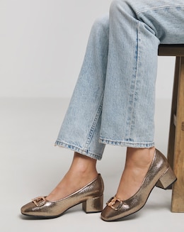Heavenly Soles April Low Heel Trim Court Shoe Wide E Fit