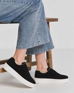 Monique Leather Lace Free Slip on Chunky Trainer Wide E Fit