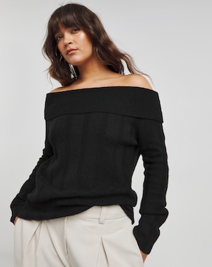 Black Rib Bardot Jumper - Image 1