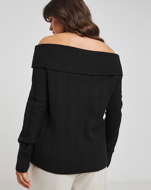 Black Rib Bardot Jumper - Image 3
