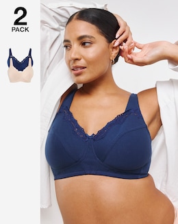 Pretty Secrets 2 Pack Non Wired Cotton Rich Bras B-G Navy/Blush