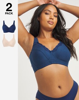 2 Pack Sarah Non Wired Cotton Rich Navy/Blush Bras