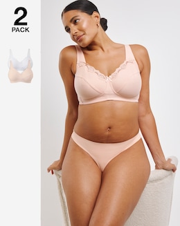 Pretty Secrets (2 Pack) Non Wired Cotton Rich Bras (B-G) White/Blush