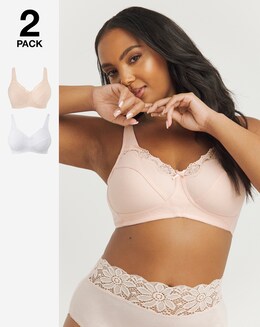 2 Pack Sarah Non Wired Cotton Rich White/Blush Bras