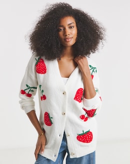Ivory Strawberry Cherry Boyfriend Cardigan