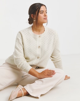 Ivory Sequin Scalloped Cardigan